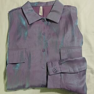 LIVE 4 TRUTH large metallic lavender long-sleeve high-low button-up blouse